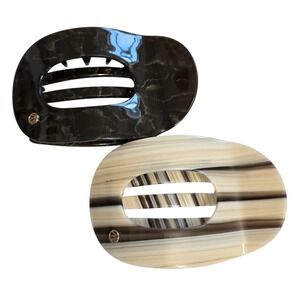 France Luxe Hair Jaw Clips Set of 2 Oval Cutout Black Marble Striped Onyx France